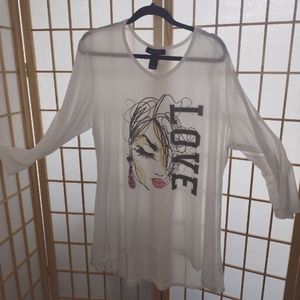 Ashley Stewart high low tunic white long sleeve size 22w